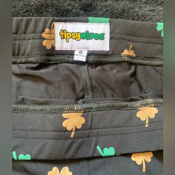 Typsy Elves Black w/ Gold Foil/ Green High Waisted Leggings Polyester-Spandex M - Picture 7 of 8